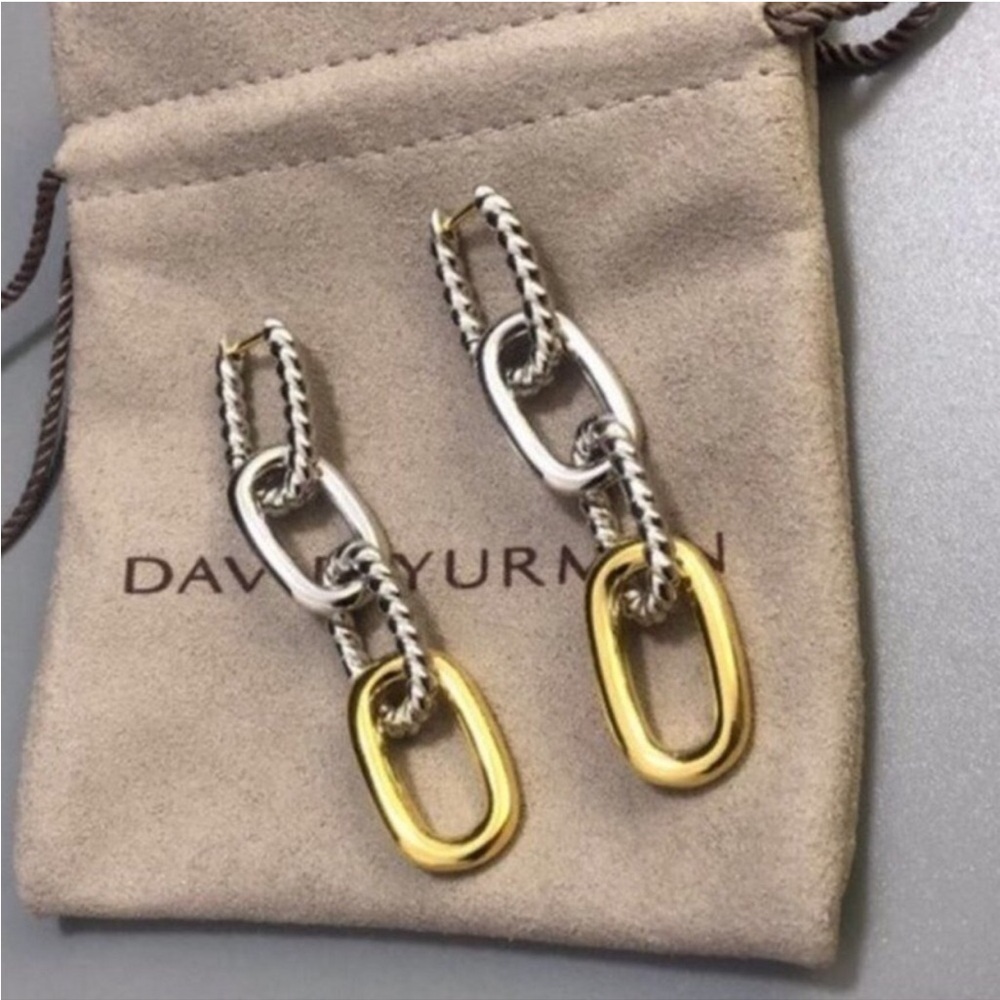 David Yurman Two-Tone Link Drop Earrings in Gold and Silver
